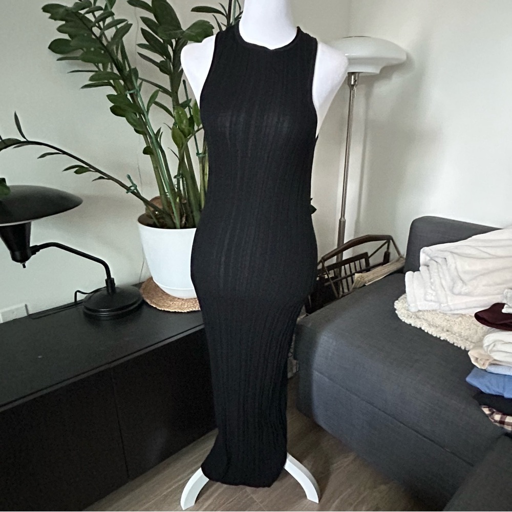 Black Ribbed Midi Dress
